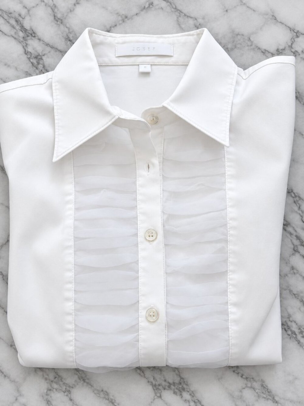JOSEF White Ruched Front Tailored Button-Down Blouse Size 0